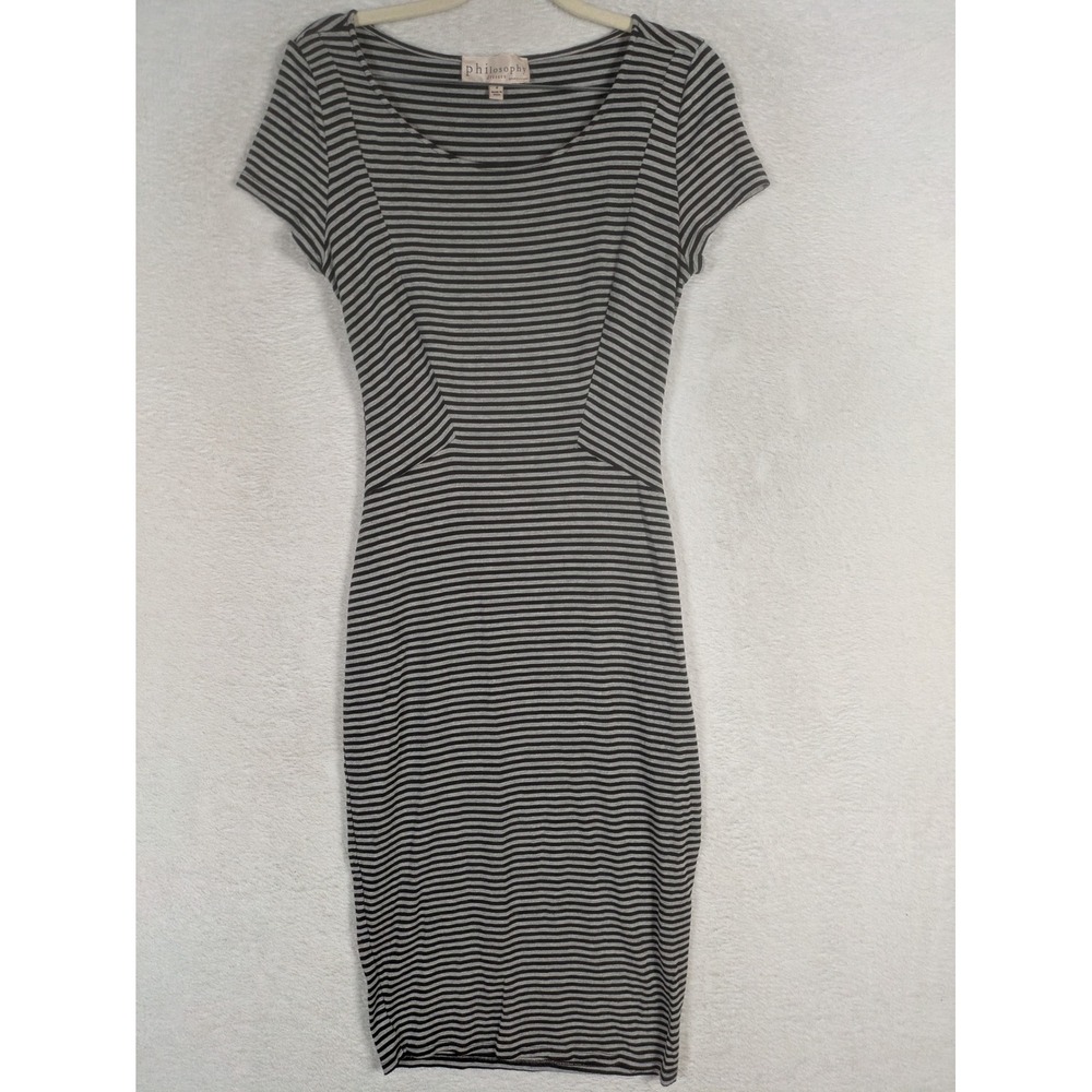 Philosophy Dress Women's 4 Black Gray Striped Bodycon Short Sleeve Scoop Neck